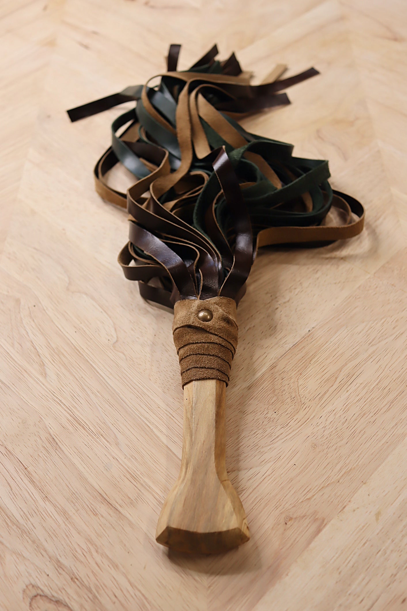 Spalted Maple Flogger w/ green & brown tails